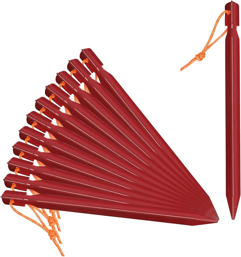 Grassman 12 Pack Tent Stakes, 7075 Aluminium Tent pegs, Heavy Duty Lightweight Ground Pegs, Durable and Safe Metal Camping Spikes, Red - Image 1